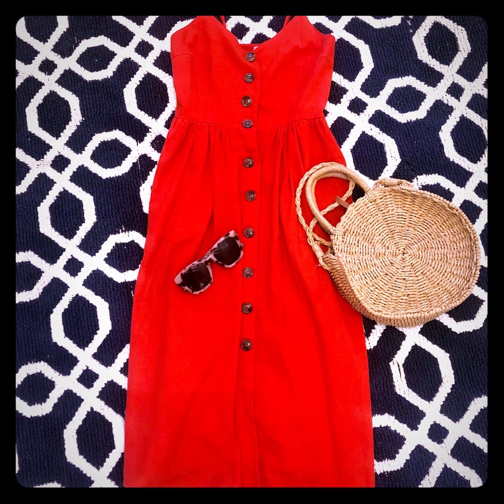 JAPNA BUTTON DOWN MIDI STRAP DRESS M